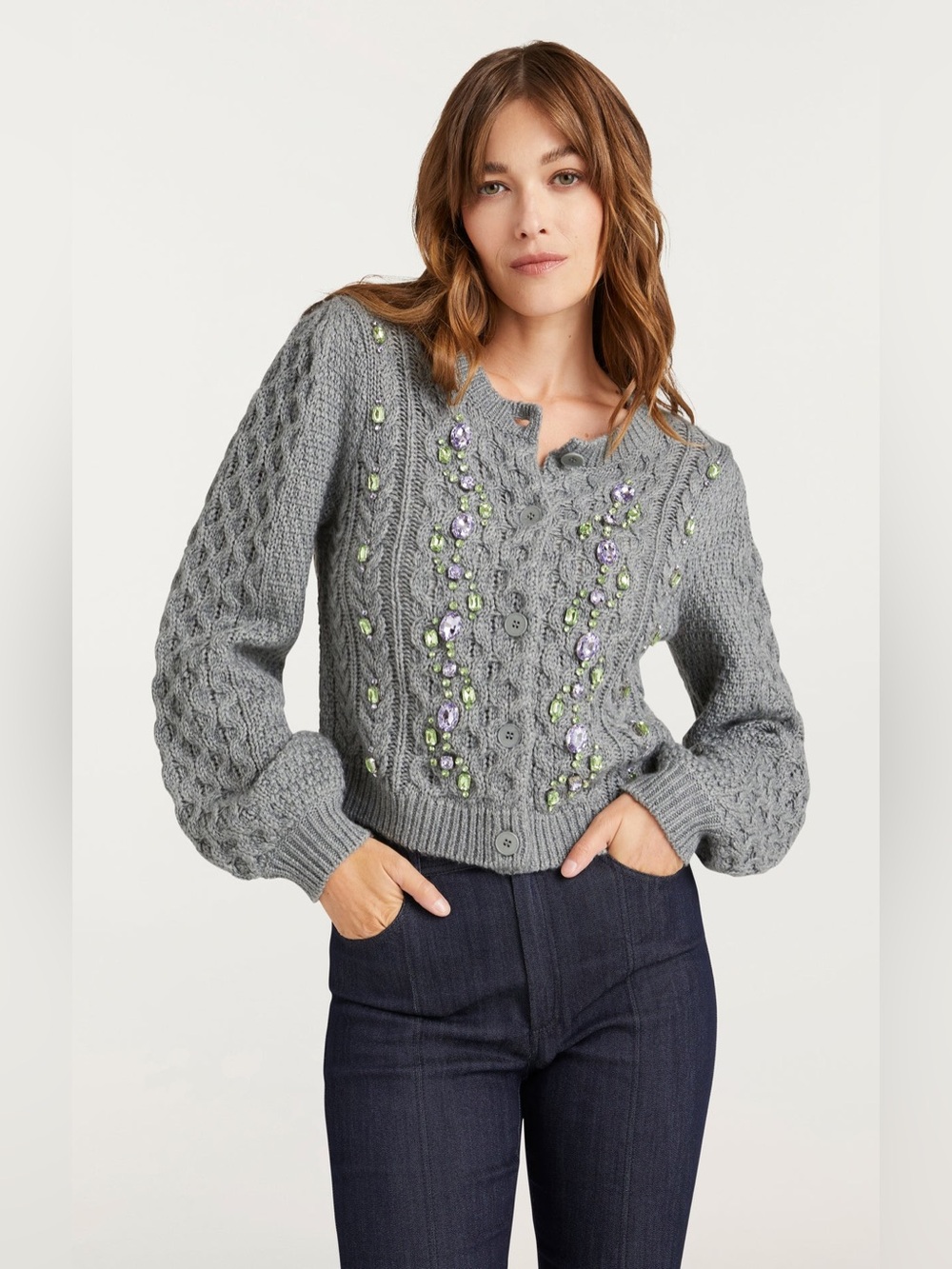 Cinq a Sept Joelle Embellished Cable Cardigan
